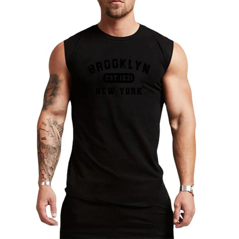 Summer Cotton Breathable Bodybuilding Tank Tops Mens Workout Muscle Sleeveless Cool Shirts Gym Fitness Muscle Training Clothing