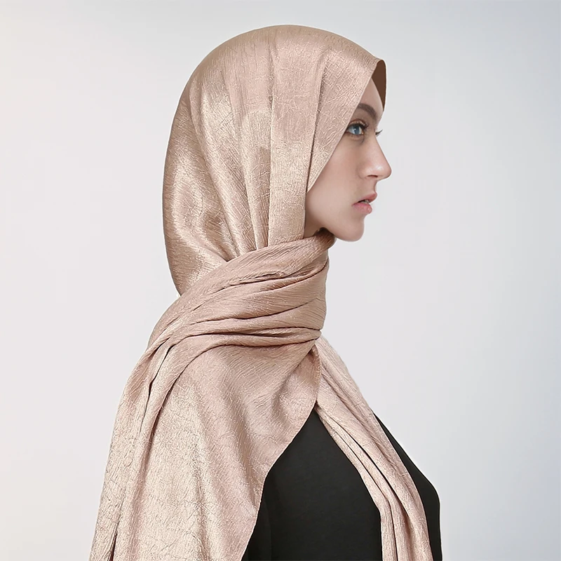 Hot Premium Satin Crinkle Hijab Silk Scarf Chiffon Shawl Plain Muslim Women Hijabs Islam Women Turban Pleated Scarf Ramadan