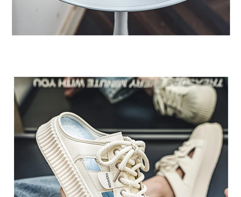 Men Casual Shoes Hollow Out Slip-On Solid Color For Loafers Flat Slippers Summer Male Shoes Half Slippers Breathable Sandalias
