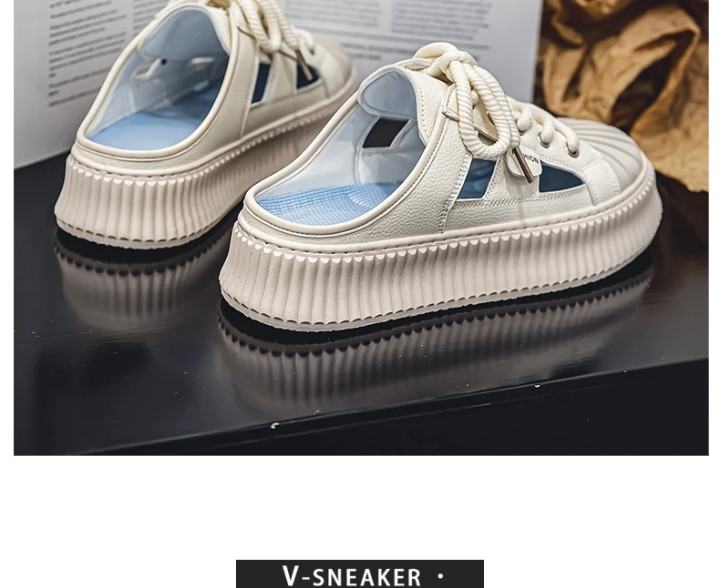 Men Casual Shoes Hollow Out Slip-On Solid Color For Loafers Flat Slippers Summer Male Shoes Half Slippers Breathable Sandalias