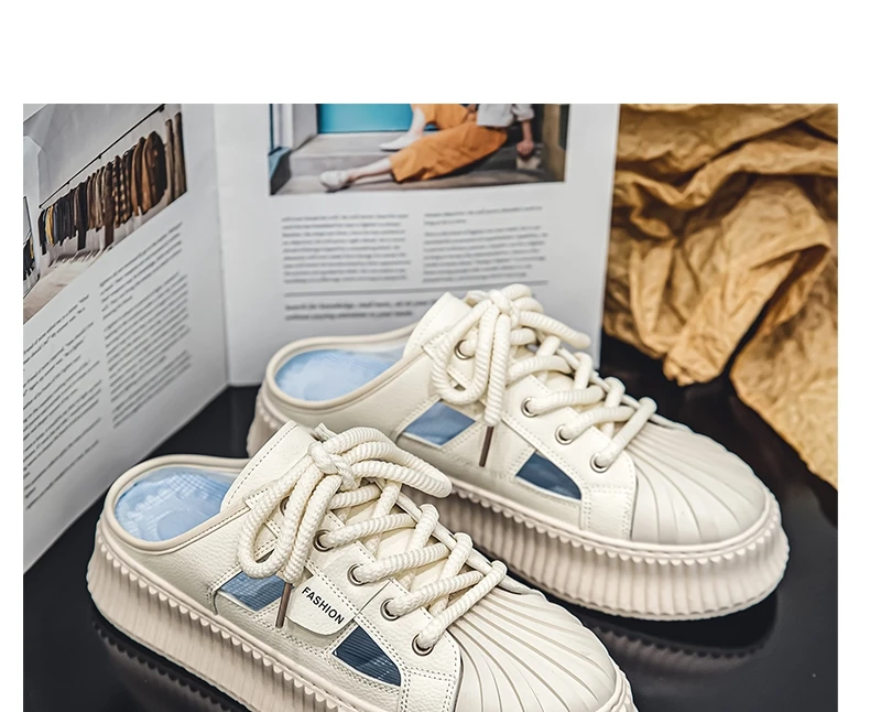 Men Casual Shoes Hollow Out Slip-On Solid Color For Loafers Flat Slippers Summer Male Shoes Half Slippers Breathable Sandalias
