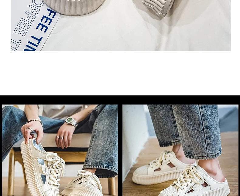 Men Casual Shoes Hollow Out Slip-On Solid Color For Loafers Flat Slippers Summer Male Shoes Half Slippers Breathable Sandalias