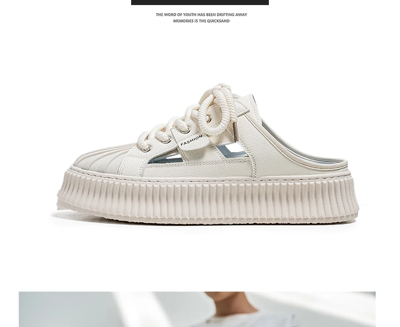Men Casual Shoes Hollow Out Slip-On Solid Color For Loafers Flat Slippers Summer Male Shoes Half Slippers Breathable Sandalias