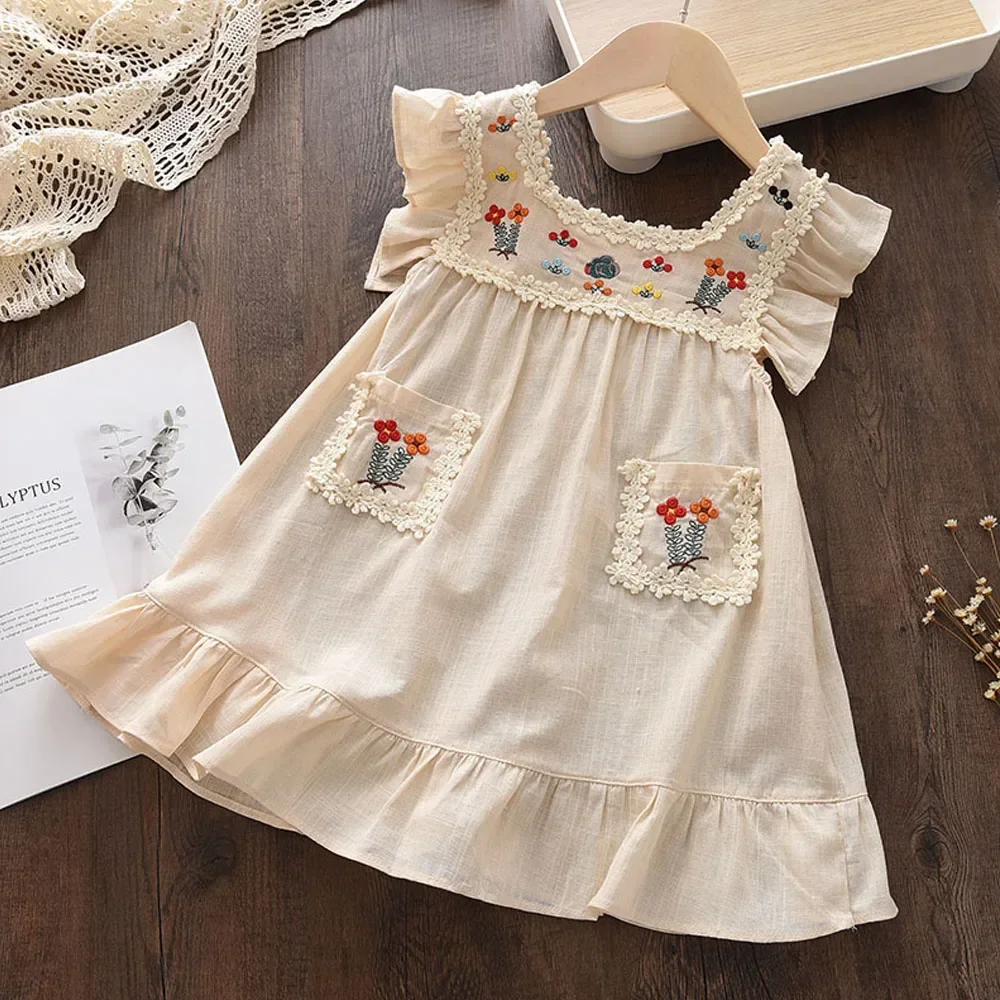 Bear Leader Girls Casual Dresses 2026 New Summer Kids Baby Flowers Print Costumes Floral Party Birthday Princess Vestidos 2-6Y