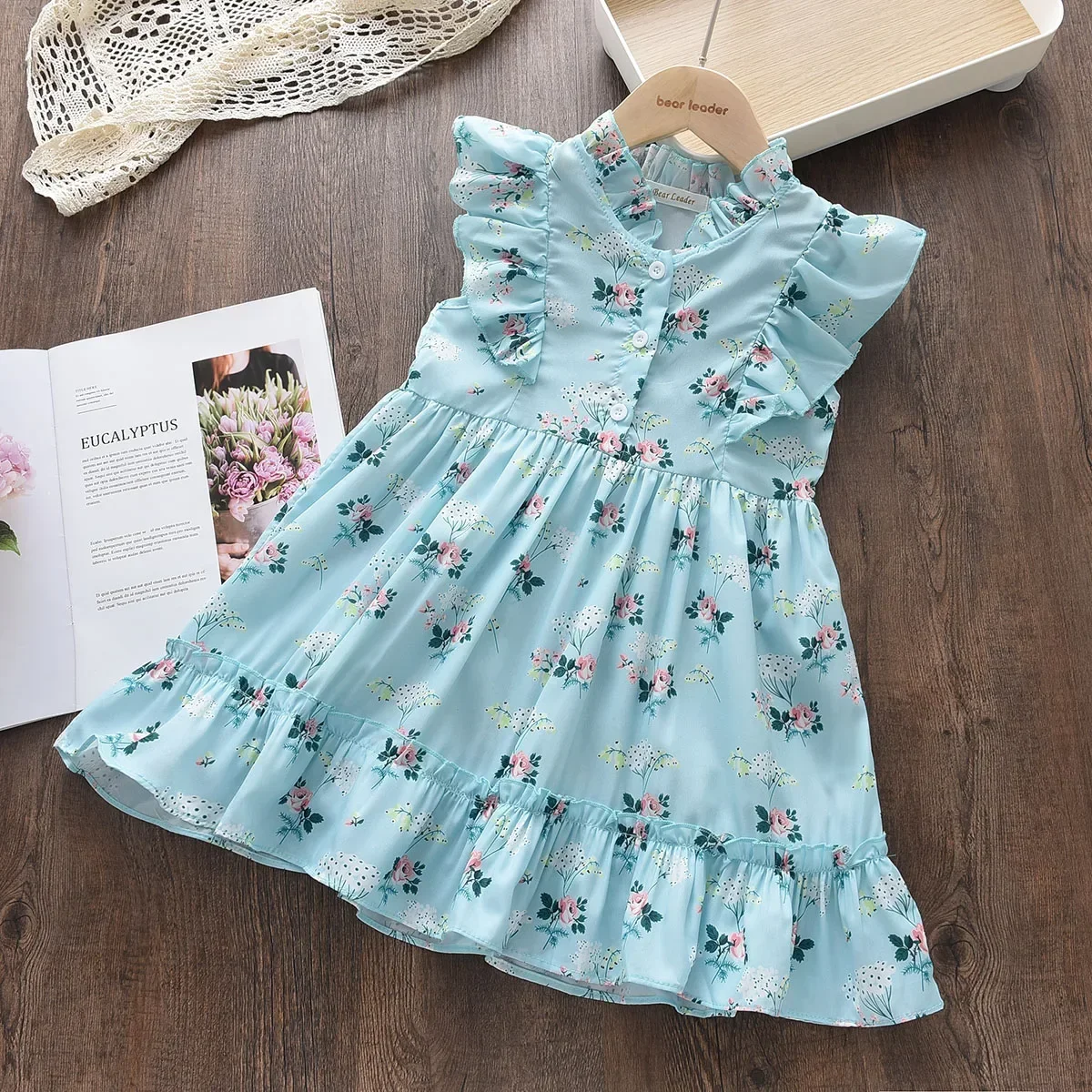 Bear Leader Girls Casual Dresses 2026 New Summer Kids Baby Flowers Print Costumes Floral Party Birthday Princess Vestidos 2-6Y