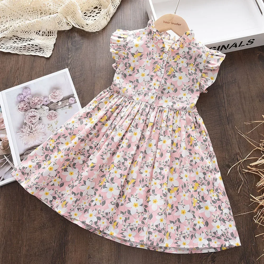 Bear Leader Girls Casual Dresses 2026 New Summer Kids Baby Flowers Print Costumes Floral Party Birthday Princess Vestidos 2-6Y