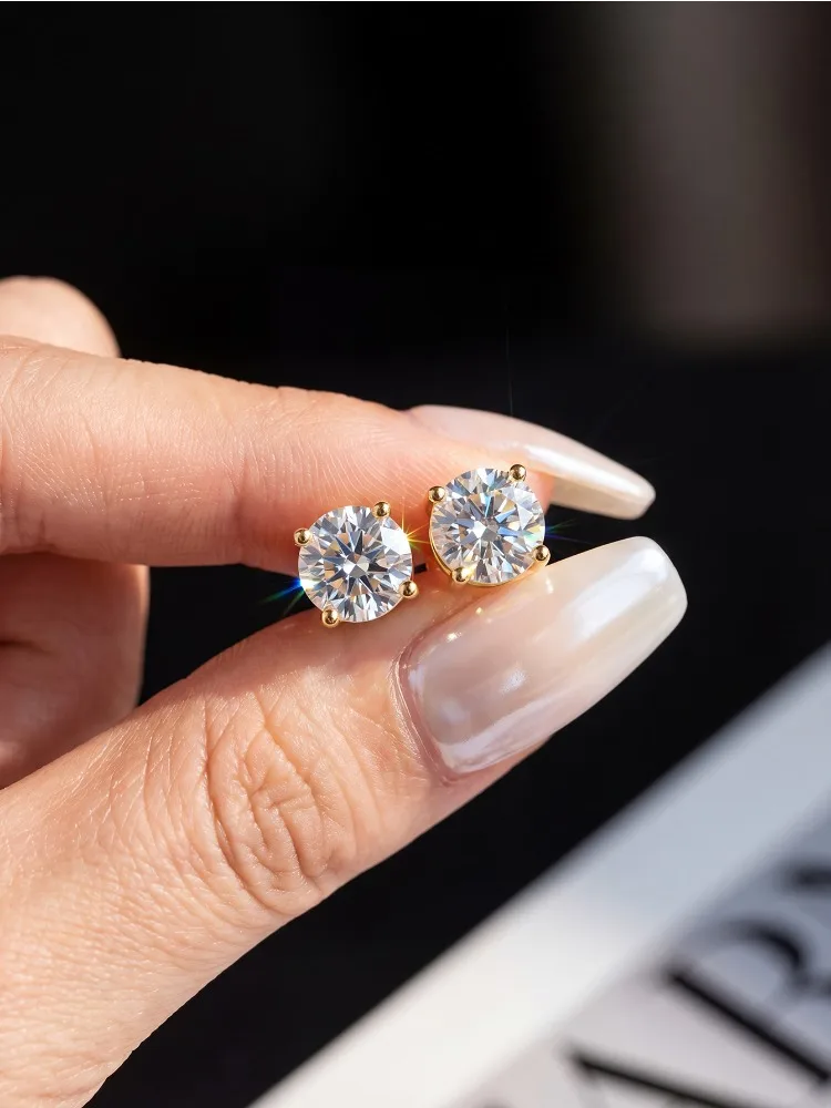 Real 0.1-2 CT D Color Moissanite Diamond Stud Earrings For Women 100% 925 Sterling Silver Earring Wedding Fine Jewelry 18K Gold