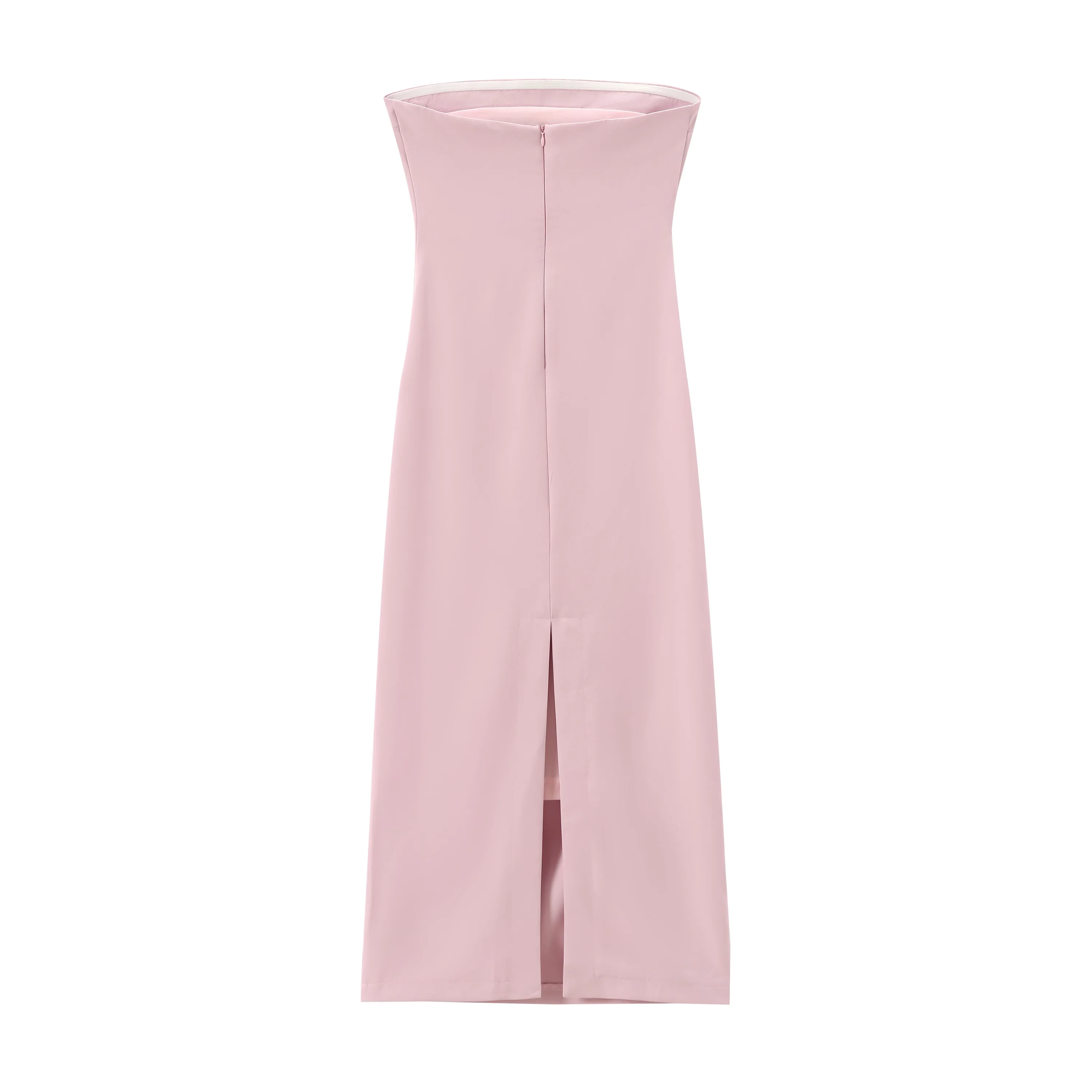 BSAY Women Fashion Summer New Sexy Split Back Zip Pleated Sleeveless Strapless Dress Chic Female French Elegant Evening
