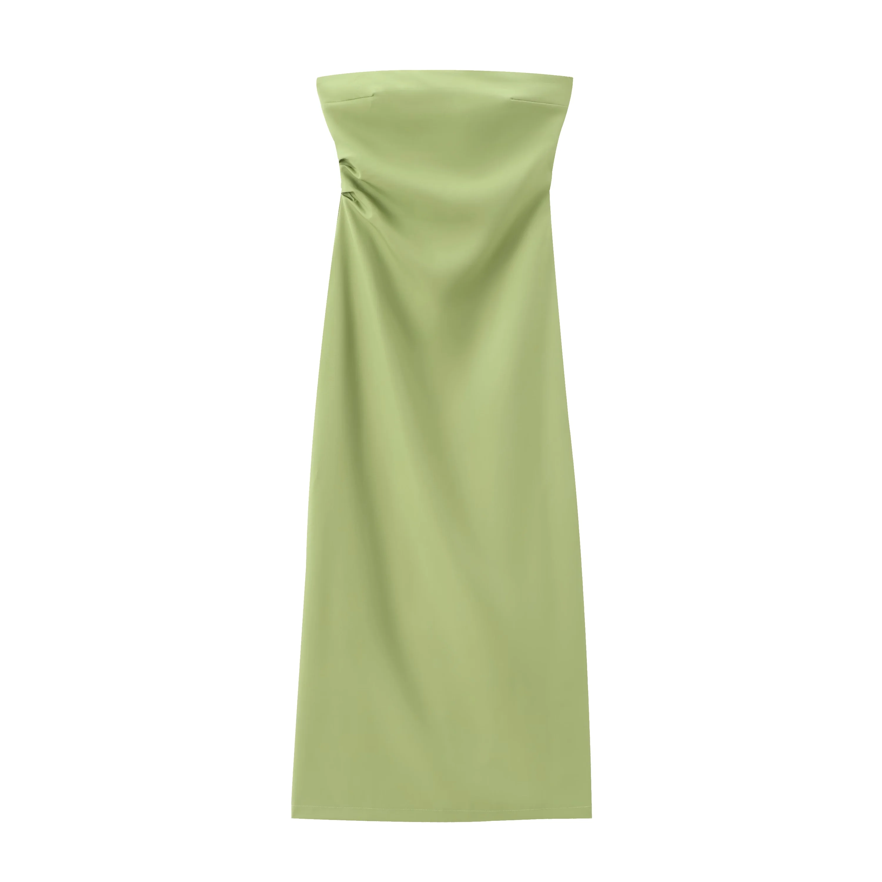 BSAY Women Fashion Summer New Sexy Split Back Zip Pleated Sleeveless Strapless Dress Chic Female French Elegant Evening