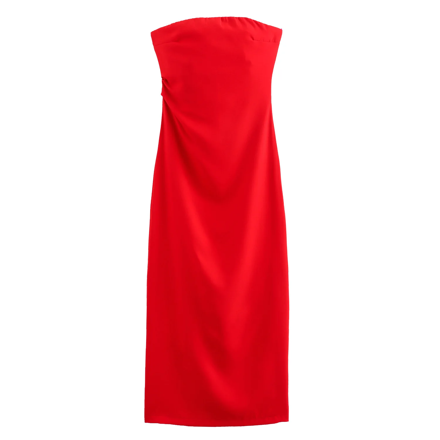 BSAY Women Fashion Summer New Sexy Split Back Zip Pleated Sleeveless Strapless Dress Chic Female French Elegant Evening