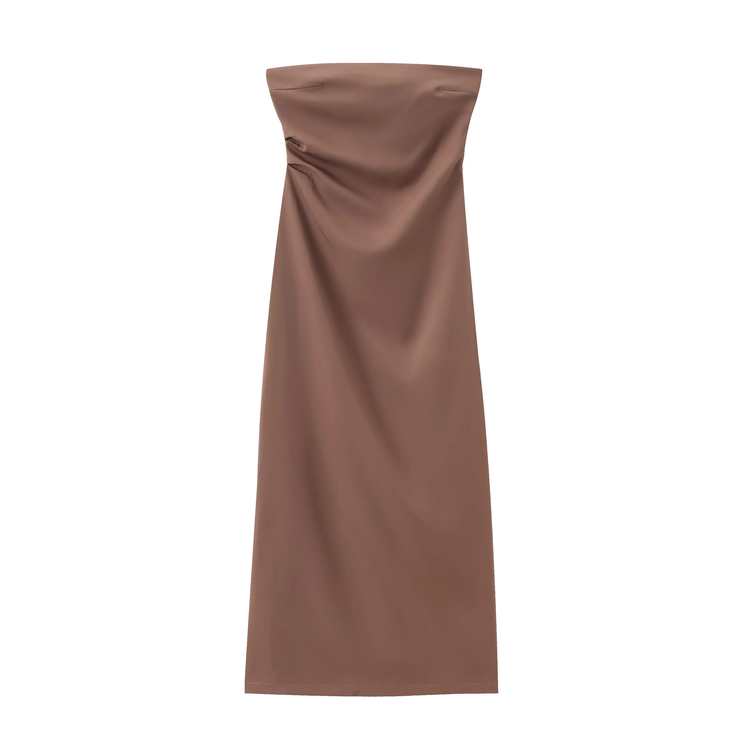 BSAY Women Fashion Summer New Sexy Split Back Zip Pleated Sleeveless Strapless Dress Chic Female French Elegant Evening