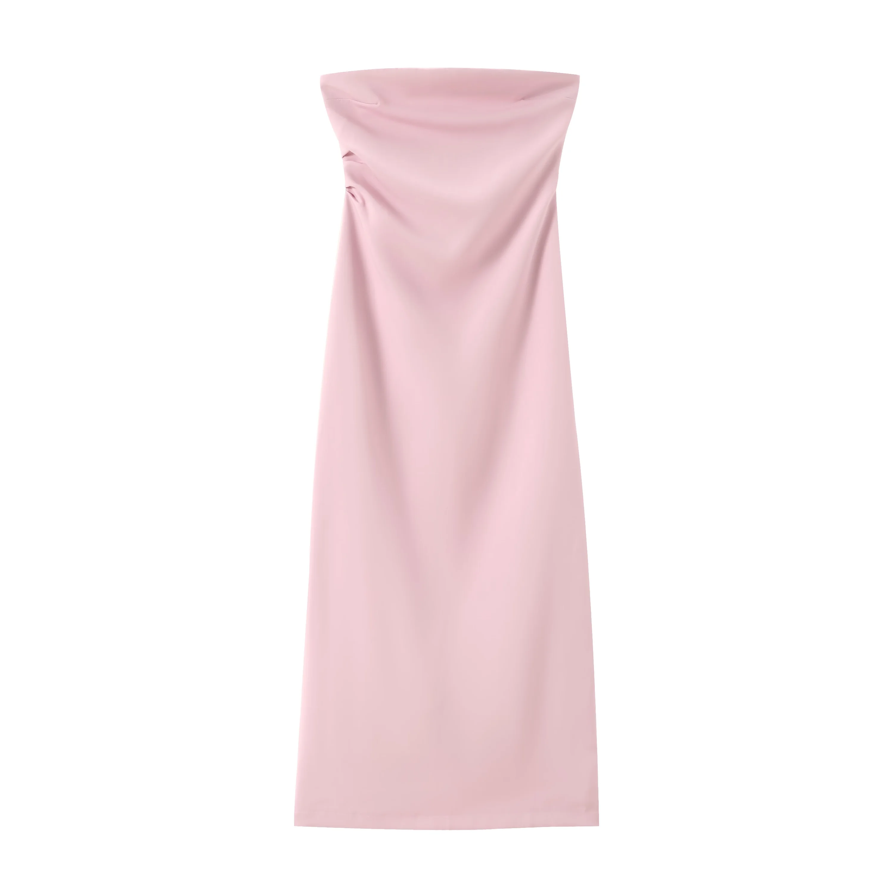 BSAY Women Fashion Summer New Sexy Split Back Zip Pleated Sleeveless Strapless Dress Chic Female French Elegant Evening