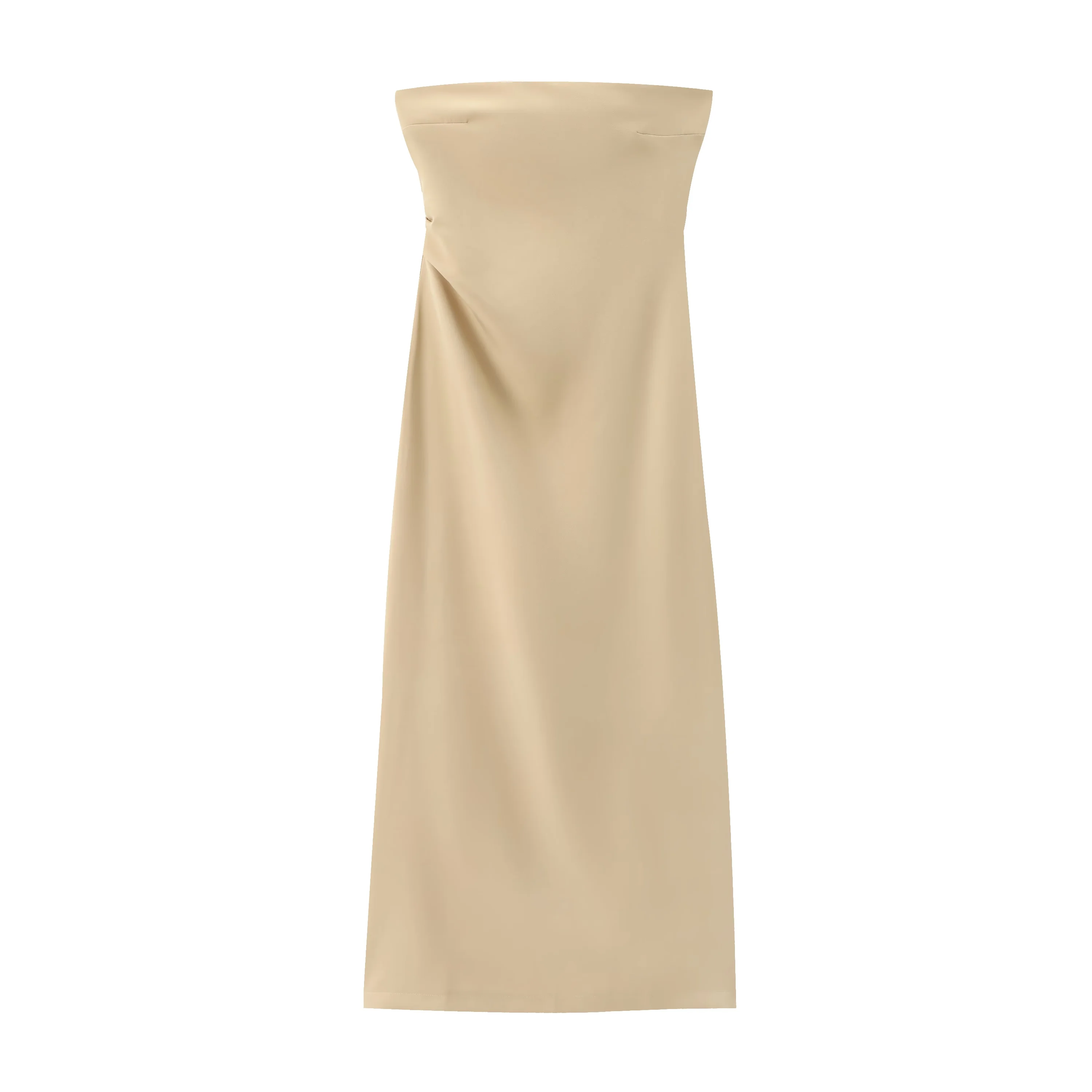 BSAY Women Fashion Summer New Sexy Split Back Zip Pleated Sleeveless Strapless Dress Chic Female French Elegant Evening