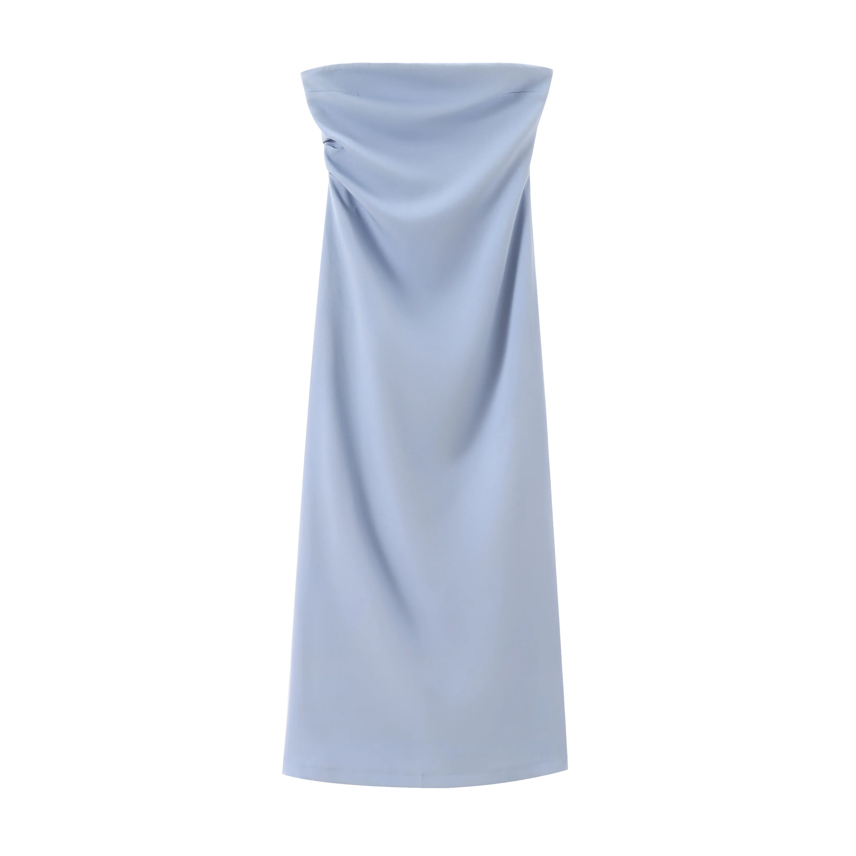 BSAY Women Fashion Summer New Sexy Split Back Zip Pleated Sleeveless Strapless Dress Chic Female French Elegant Evening