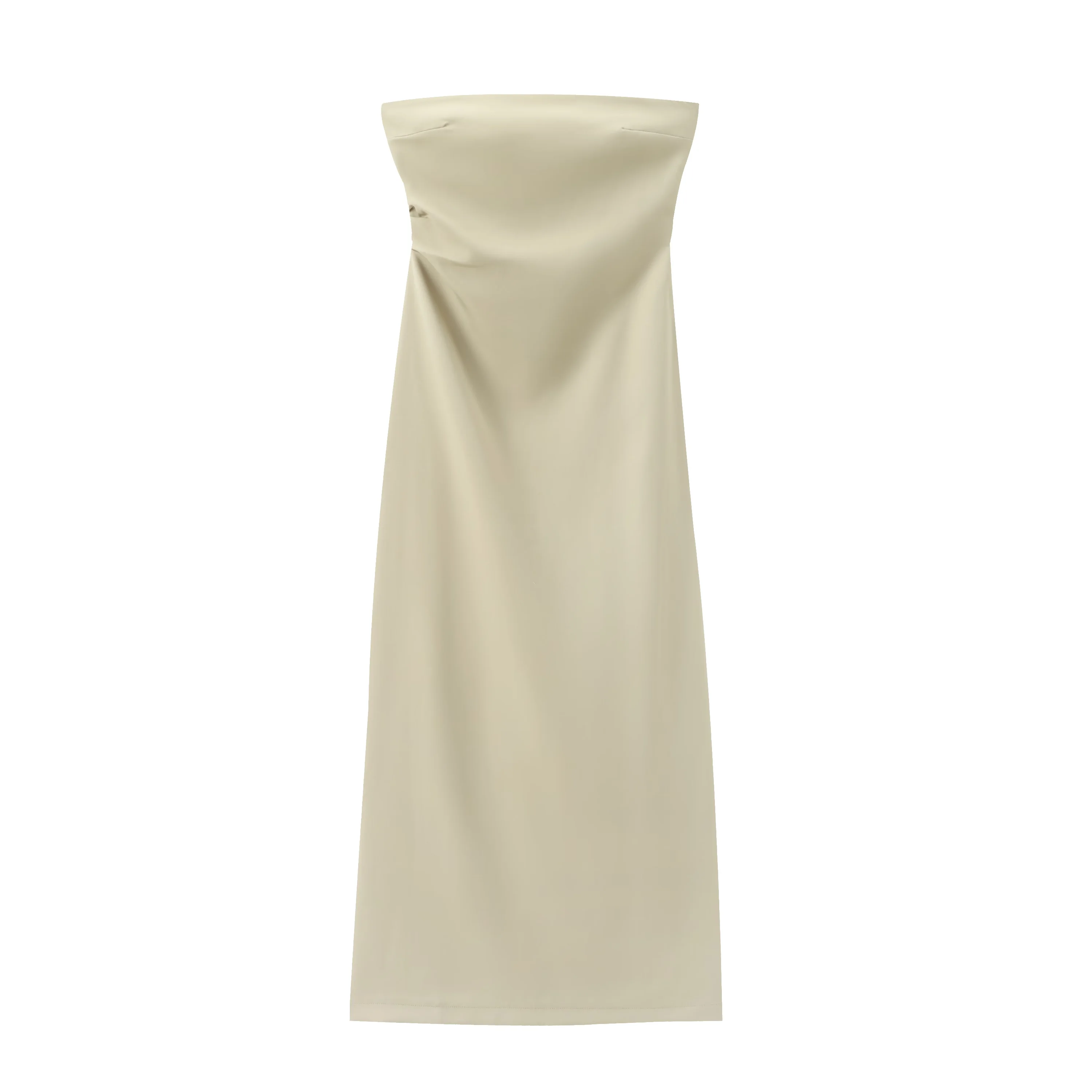 BSAY Women Fashion Summer New Sexy Split Back Zip Pleated Sleeveless Strapless Dress Chic Female French Elegant Evening