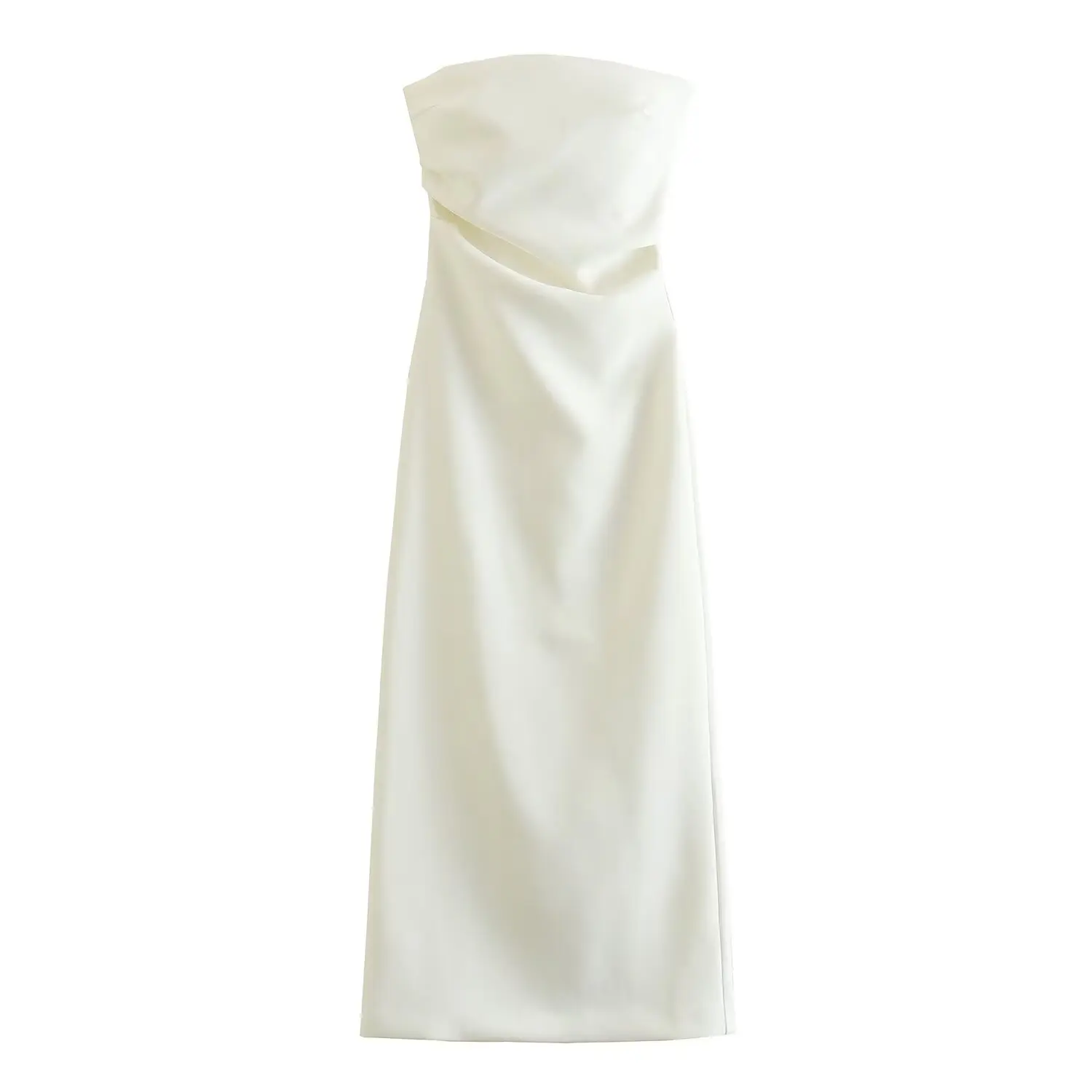 BSAY Women Fashion Summer New Sexy Split Back Zip Pleated Sleeveless Strapless Dress Chic Female French Elegant Evening