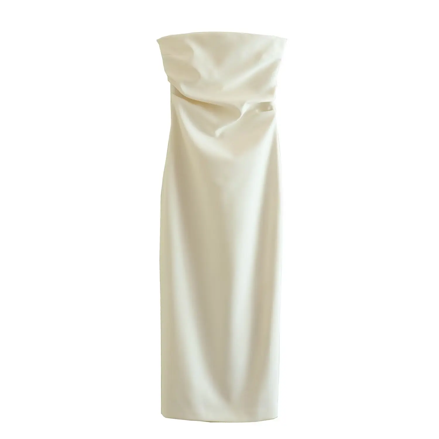 BSAY Women Fashion Summer New Sexy Split Back Zip Pleated Sleeveless Strapless Dress Chic Female French Elegant Evening