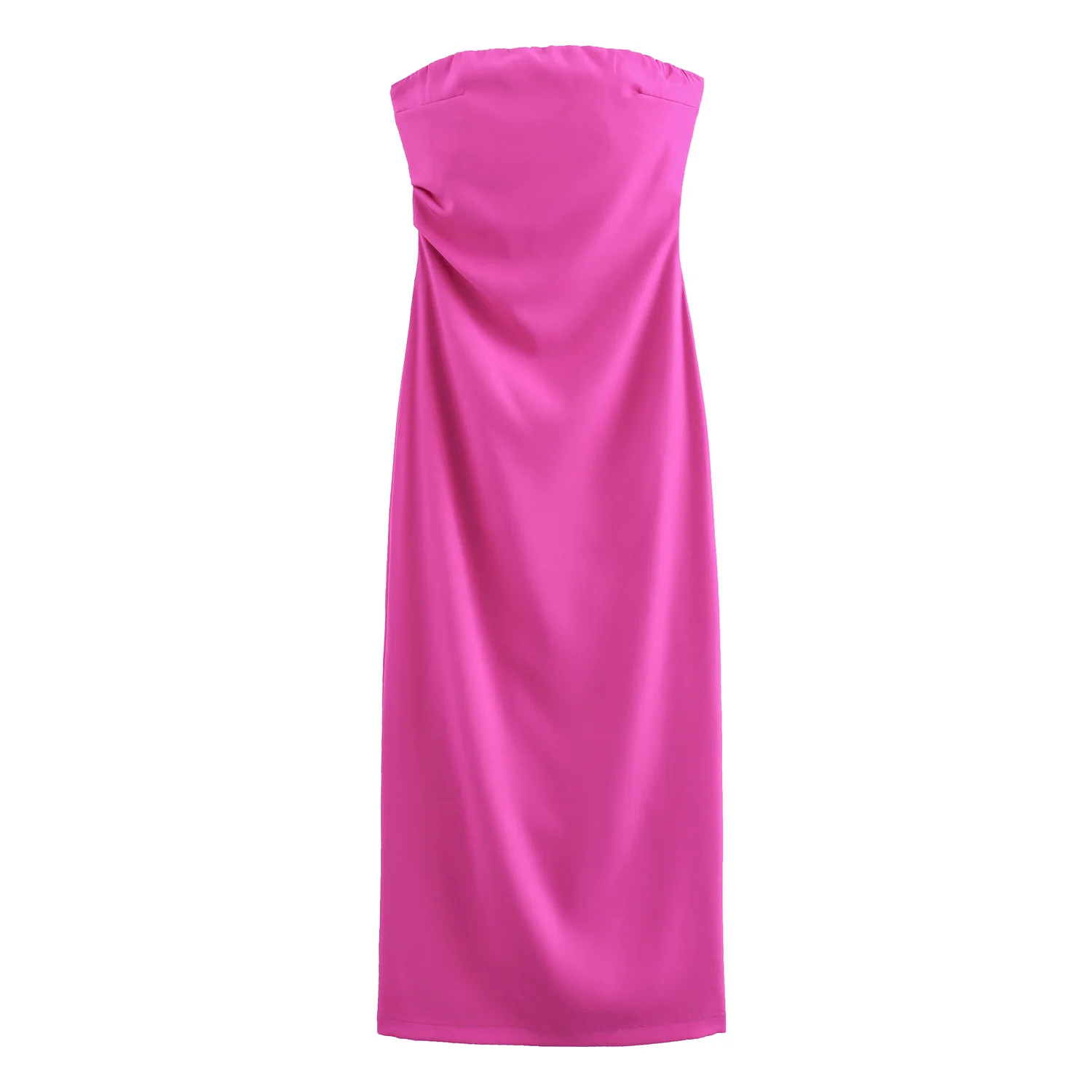 BSAY Women Fashion Summer New Sexy Split Back Zip Pleated Sleeveless Strapless Dress Chic Female French Elegant Evening