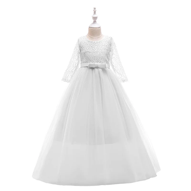 Teen Lace White Bridesmaid Dresses For Girls Wedding Formal Evening Gown Elegant Kids Girl Birthday Party Dress Children Costume
