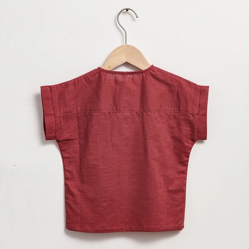 Boys Cotton And Linen Striped Casual T-Shirt 2026 Summer New Children's Round Neck Buttons Short-Sleeved Linen Tops TZ417