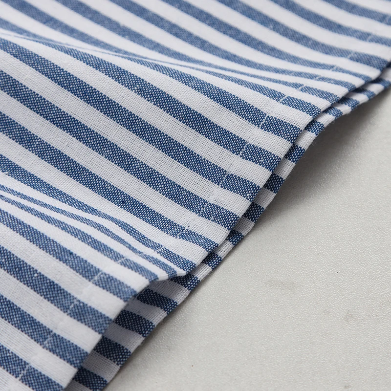 Boys Cotton And Linen Striped Casual T-Shirt 2026 Summer New Children's Round Neck Buttons Short-Sleeved Linen Tops TZ417