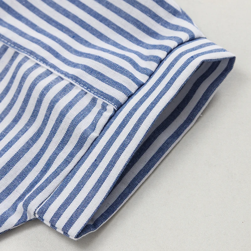 Boys Cotton And Linen Striped Casual T-Shirt 2026 Summer New Children's Round Neck Buttons Short-Sleeved Linen Tops TZ417