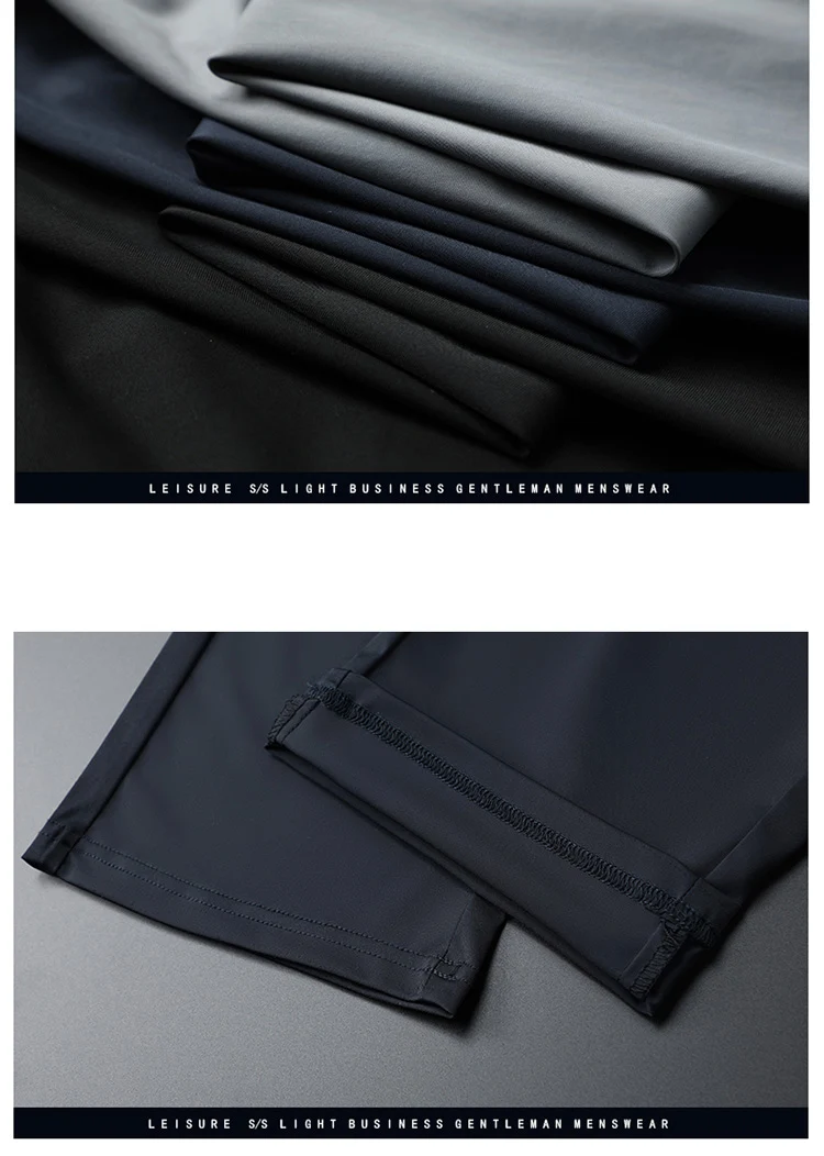 Ice Silk Business Casual Pants Men's Spring/Summer Elastic Pants Comfortable and Breathable Long Straight Leg Casual Pants