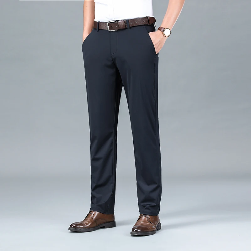 Ice Silk Business Casual Pants Men's Spring/Summer Elastic Pants Comfortable and Breathable Long Straight Leg Casual Pants