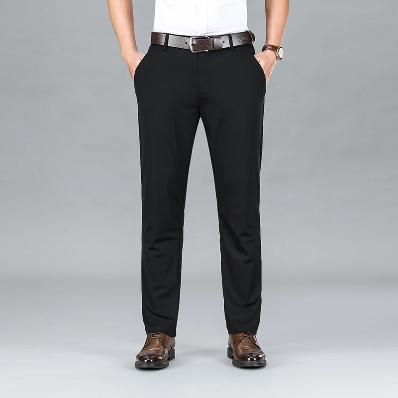 Ice Silk Business Casual Pants Men's Spring/Summer Elastic Pants Comfortable and Breathable Long Straight Leg Casual Pants