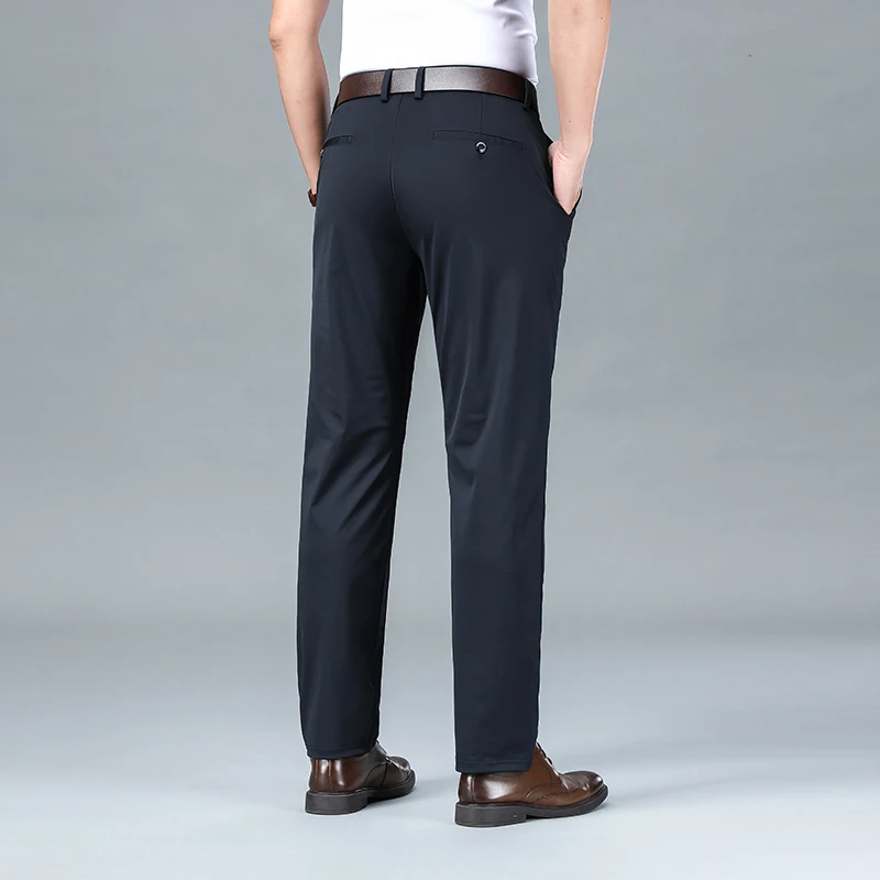 Ice Silk Business Casual Pants Men's Spring/Summer Elastic Pants Comfortable and Breathable Long Straight Leg Casual Pants