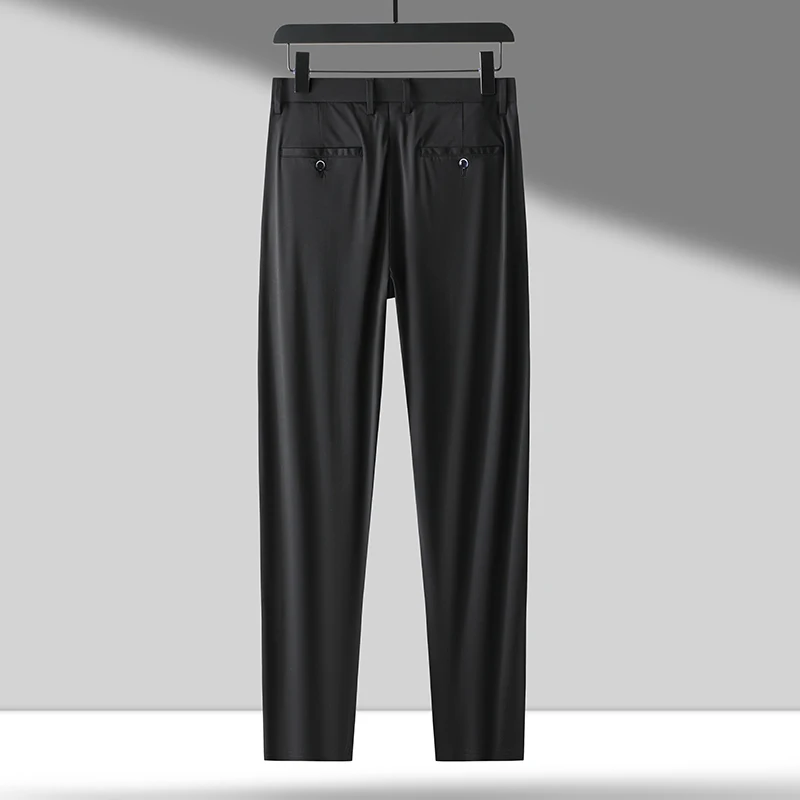 Ice Silk Business Casual Pants Men's Spring/Summer Elastic Pants Comfortable and Breathable Long Straight Leg Casual Pants