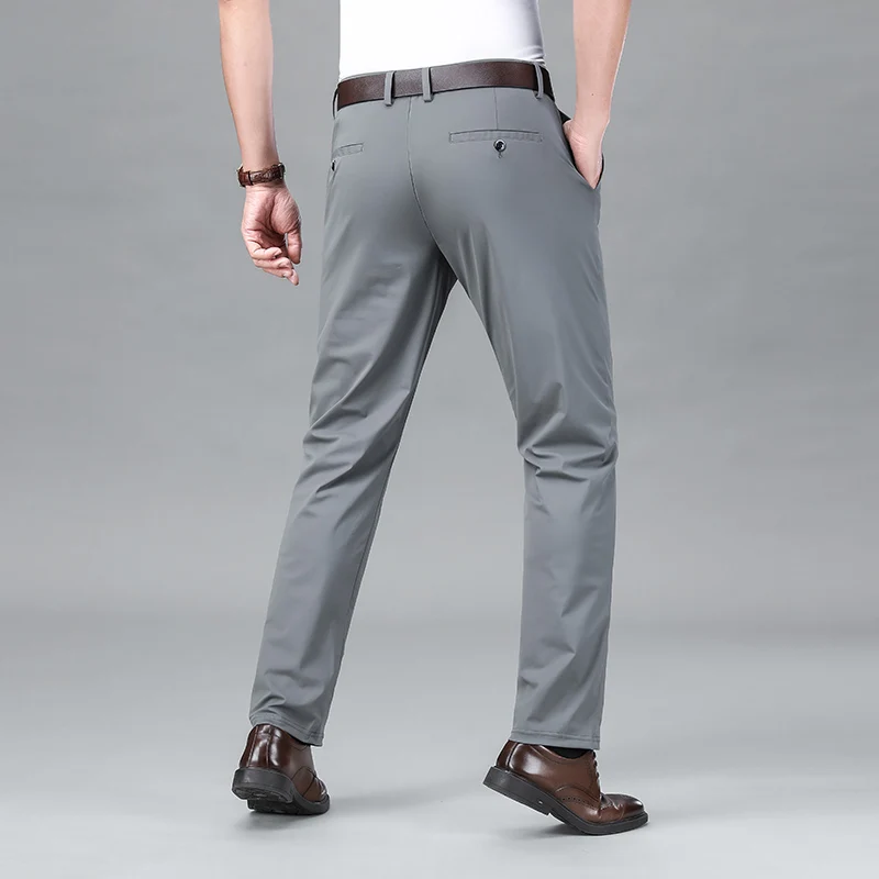 Ice Silk Business Casual Pants Men's Spring/Summer Elastic Pants Comfortable and Breathable Long Straight Leg Casual Pants