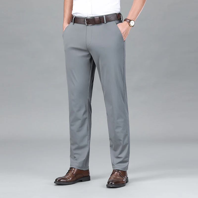 Ice Silk Business Casual Pants Men's Spring/Summer Elastic Pants Comfortable and Breathable Long Straight Leg Casual Pants