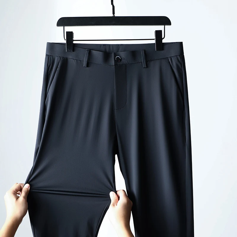 Ice Silk Business Casual Pants Men's Spring/Summer Elastic Pants Comfortable and Breathable Long Straight Leg Casual Pants