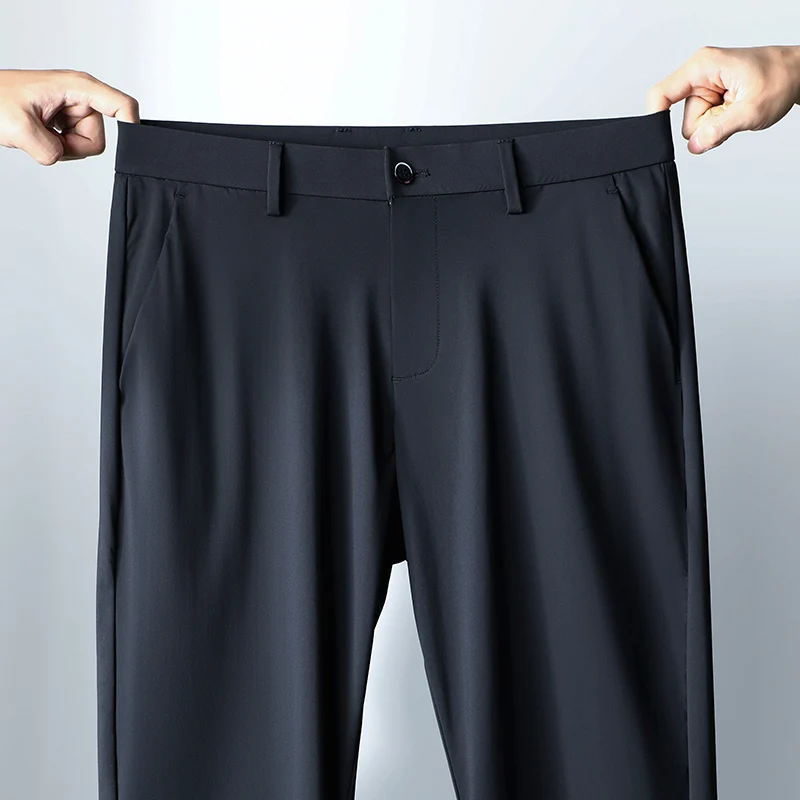 Ice Silk Business Casual Pants Men's Spring/Summer Elastic Pants Comfortable and Breathable Long Straight Leg Casual Pants