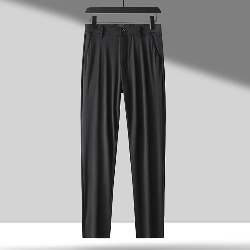 Ice Silk Business Casual Pants Men's Spring/Summer Elastic Pants Comfortable and Breathable Long Straight Leg Casual Pants