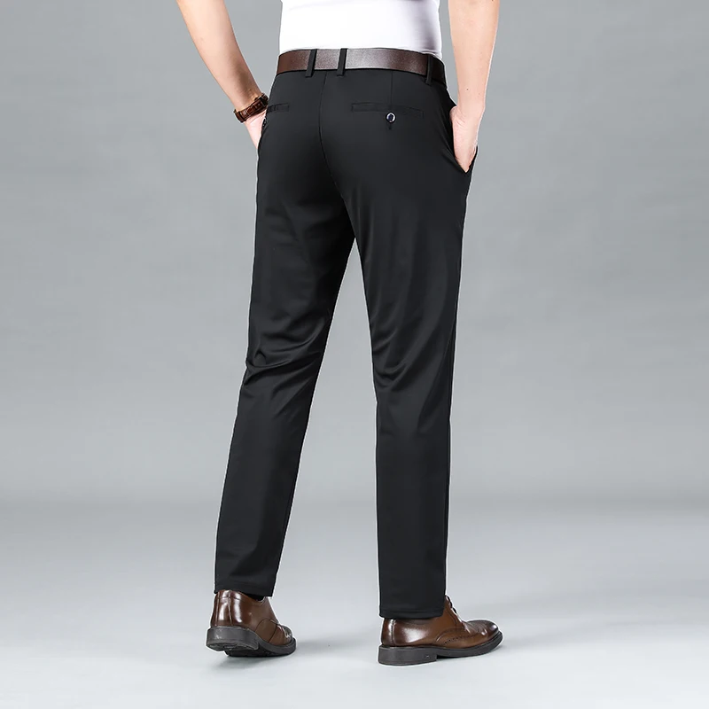 Ice Silk Business Casual Pants Men's Spring/Summer Elastic Pants Comfortable and Breathable Long Straight Leg Casual Pants