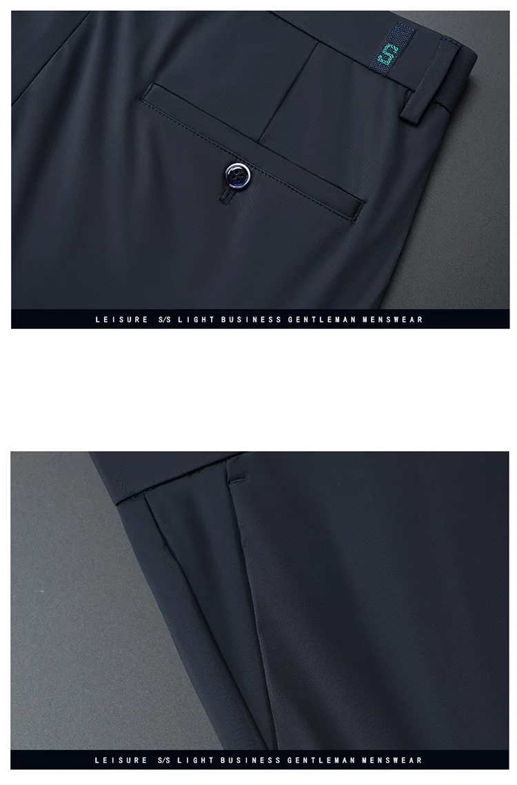 Ice Silk Business Casual Pants Men's Spring/Summer Elastic Pants Comfortable and Breathable Long Straight Leg Casual Pants