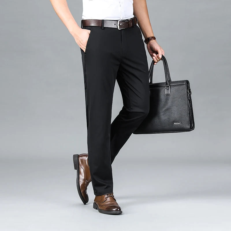 Ice Silk Business Casual Pants Men's Spring/Summer Elastic Pants Comfortable and Breathable Long Straight Leg Casual Pants