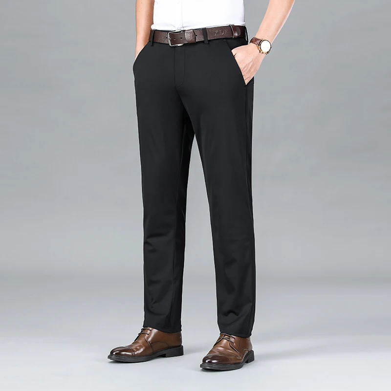 Ice Silk Business Casual Pants Men's Spring/Summer Elastic Pants Comfortable and Breathable Long Straight Leg Casual Pants