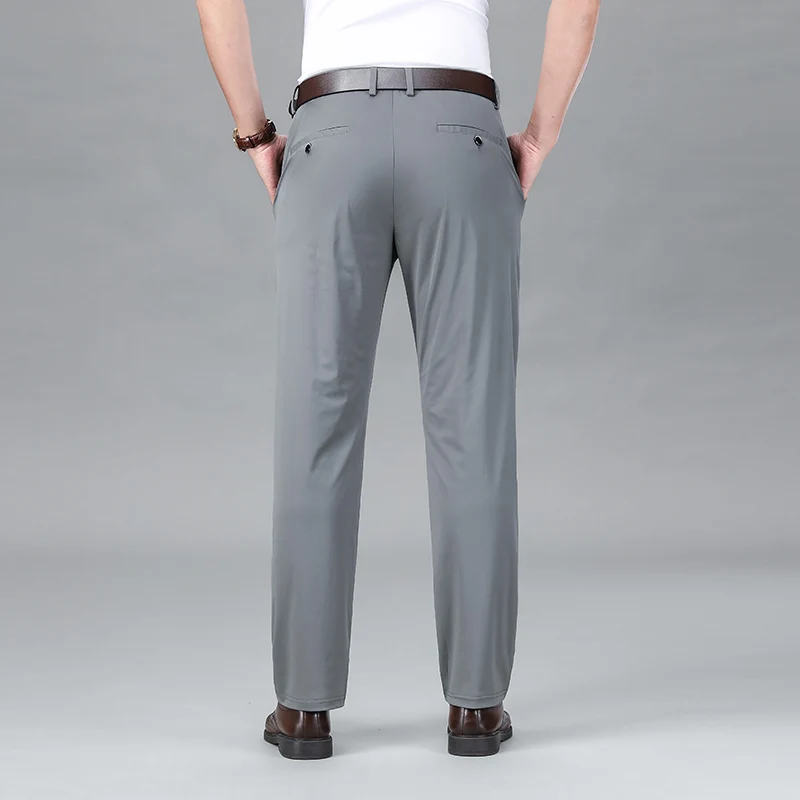 Ice Silk Business Casual Pants Men's Spring/Summer Elastic Pants Comfortable and Breathable Long Straight Leg Casual Pants