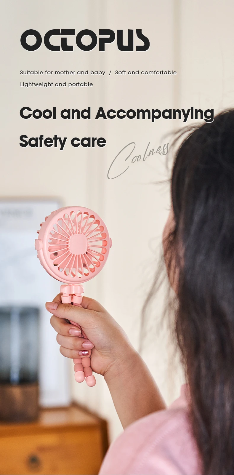 Portable USB Desktop Folding Fan,Outdoor Baby Stroller Handheld Fan, Summer Mute Small Multifunctional Octopus Mini Fan