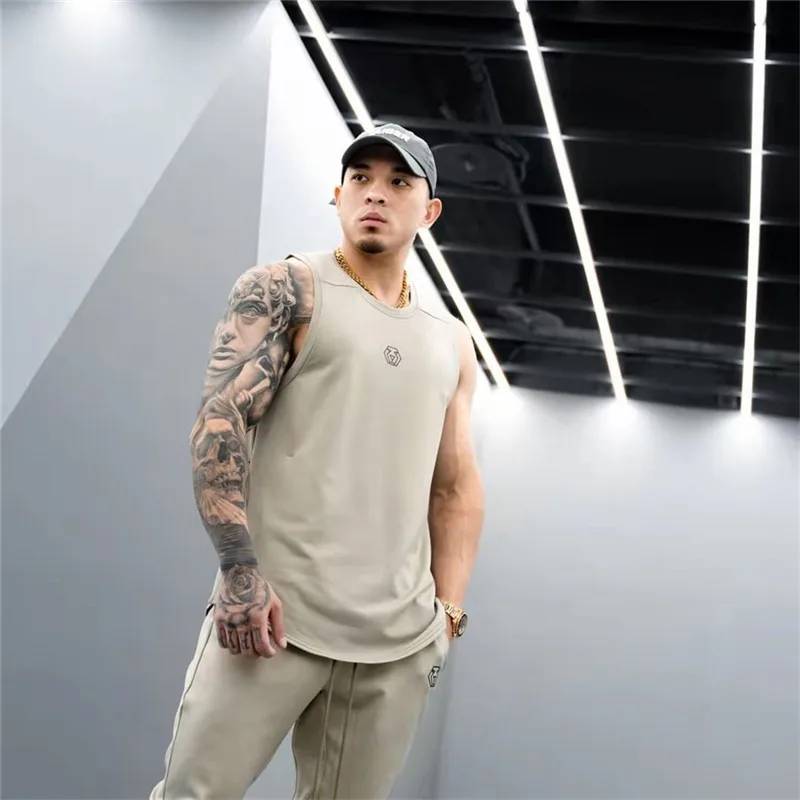Men's Brand Gym Stringer Tank Top Men Bodybuilding Vest Cotton Sleeveless Shirt Fitness Vest Singlet Sportwear Workout Tanktop
