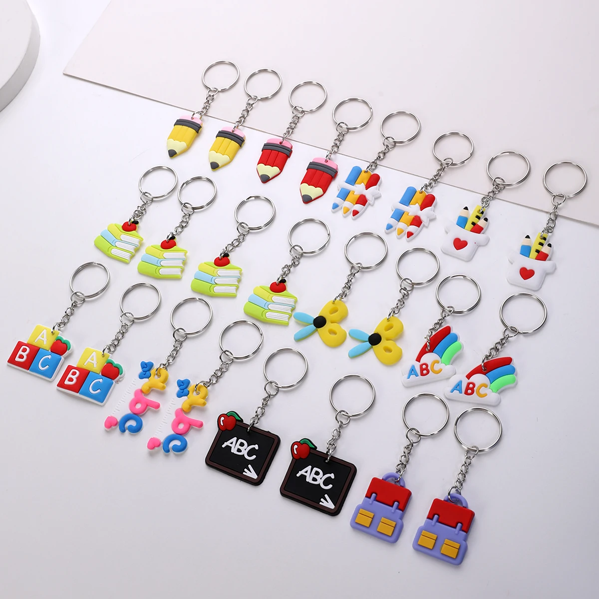24pcs Students Stationery Keychain PVC School Supplies Pendant Cartoon Bag Schoolbag Accessories Season Graduation Gifts