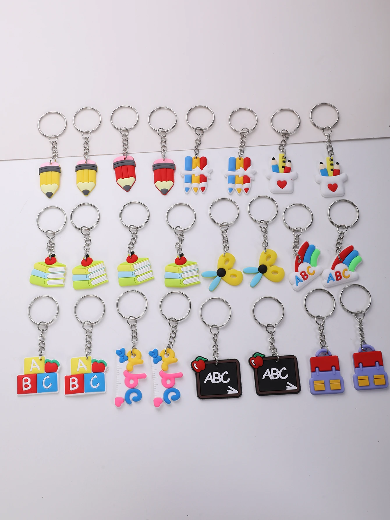 24pcs Students Stationery Keychain PVC School Supplies Pendant Cartoon Bag Schoolbag Accessories Season Graduation Gifts