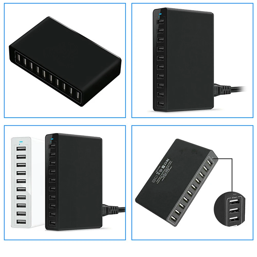 60W 10Port USB Charger Mobile Phone Charge for iPhone iPad Kindle Samsung Xiaomi Charging Station Dock Multi USB Charger Desktop