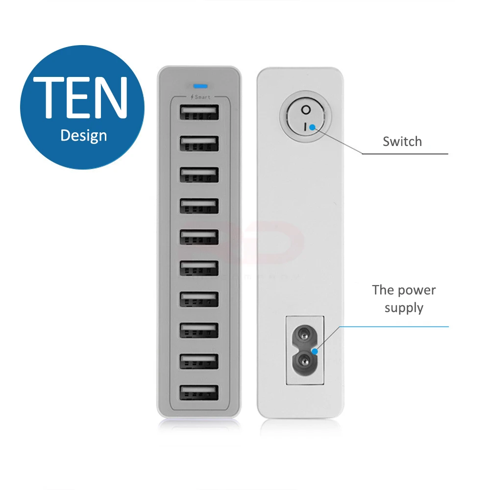 60W 10Port USB Charger Mobile Phone Charge for iPhone iPad Kindle Samsung Xiaomi Charging Station Dock Multi USB Charger Desktop
