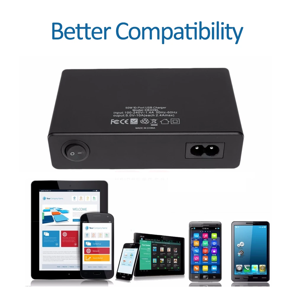 60W 10Port USB Charger Mobile Phone Charge for iPhone iPad Kindle Samsung Xiaomi Charging Station Dock Multi USB Charger Desktop
