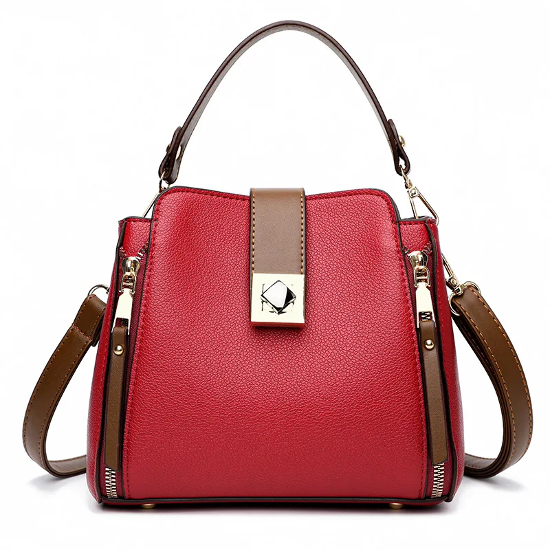 Small Bucket Shoulder Bags For Women Luxury Designer PU Leather Messenger Crossbody Bags Ladies Casual Solid Color Purse Handbag