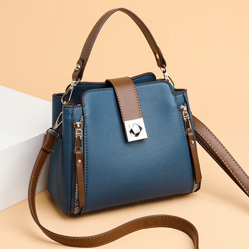 Small Bucket Shoulder Bags For Women Luxury Designer PU Leather Messenger Crossbody Bags Ladies Casual Solid Color Purse Handbag